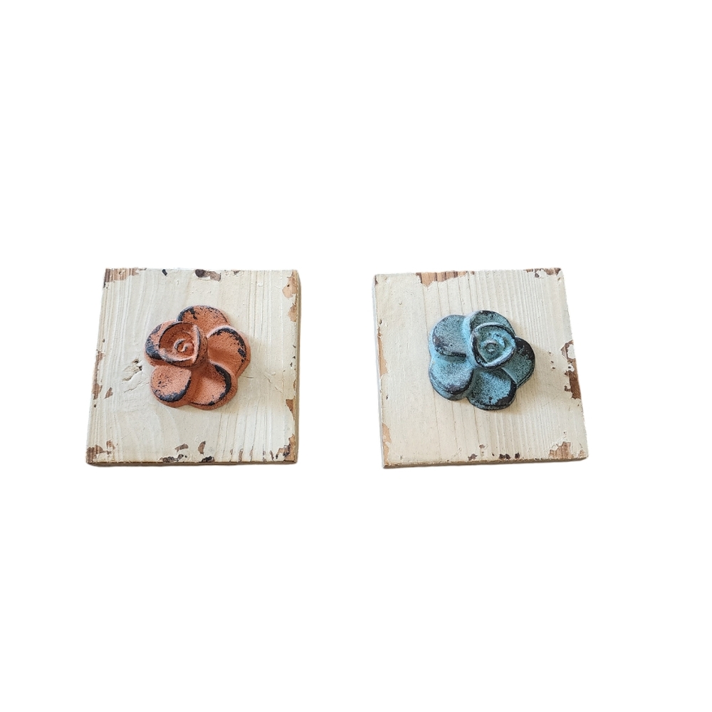 Metal Flower and Wood Wall Decor Set of 2